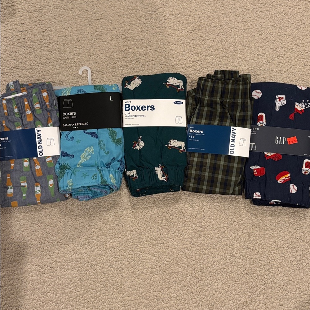 Banana Republic Patterned Cotton Boxers L 5 pairs Gap Old Navy